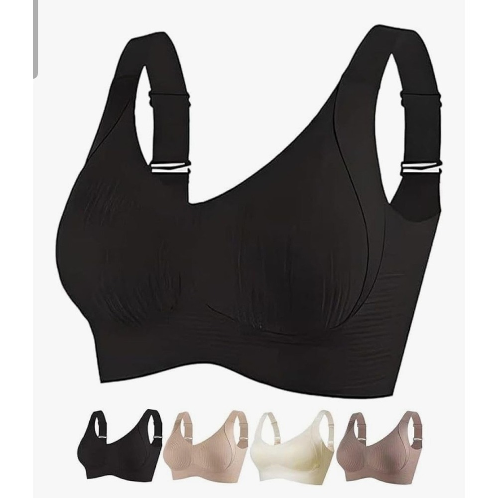 Women's Seamless Wireless Sports Bra Black Ribbed Comfort Everyday Size L